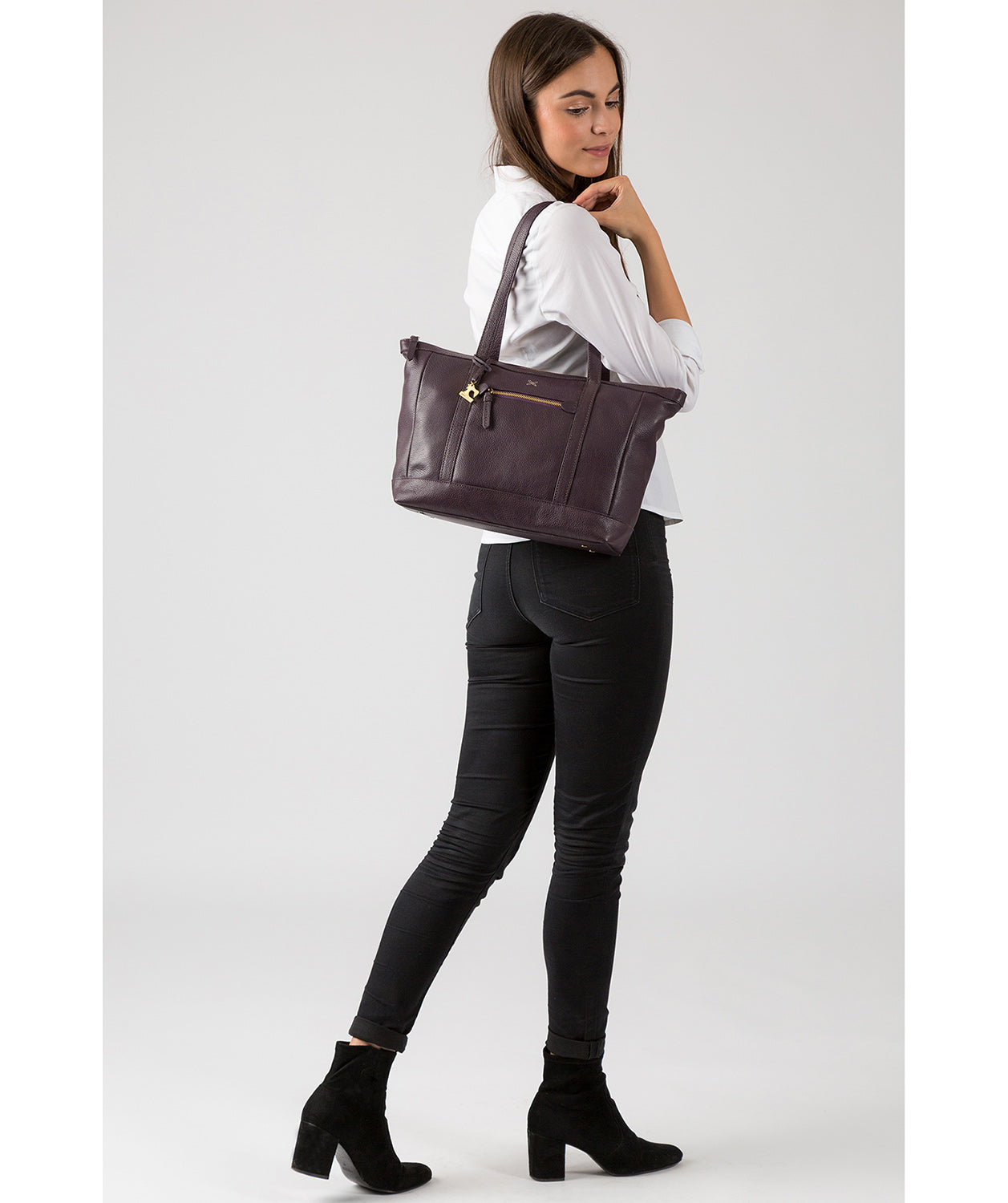 'Ellis' Plum Leather Tote Bag image 2