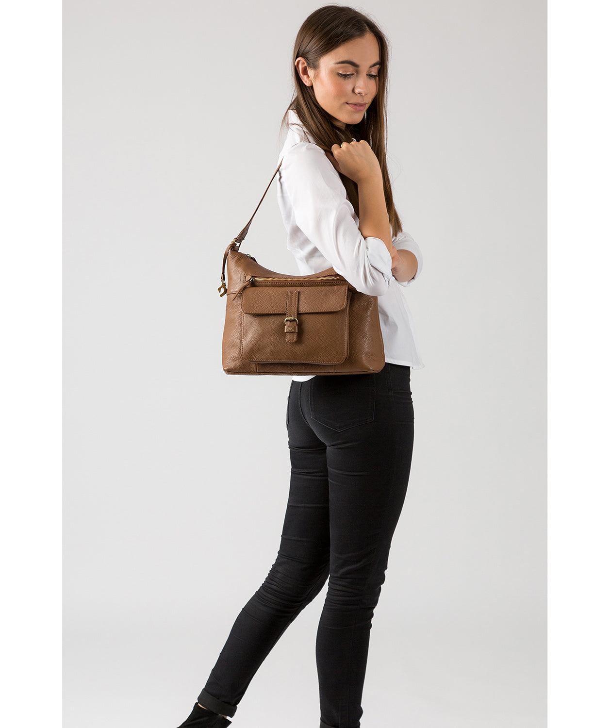 'Laura' Dark Tan Leather Shoulder Bag image 2