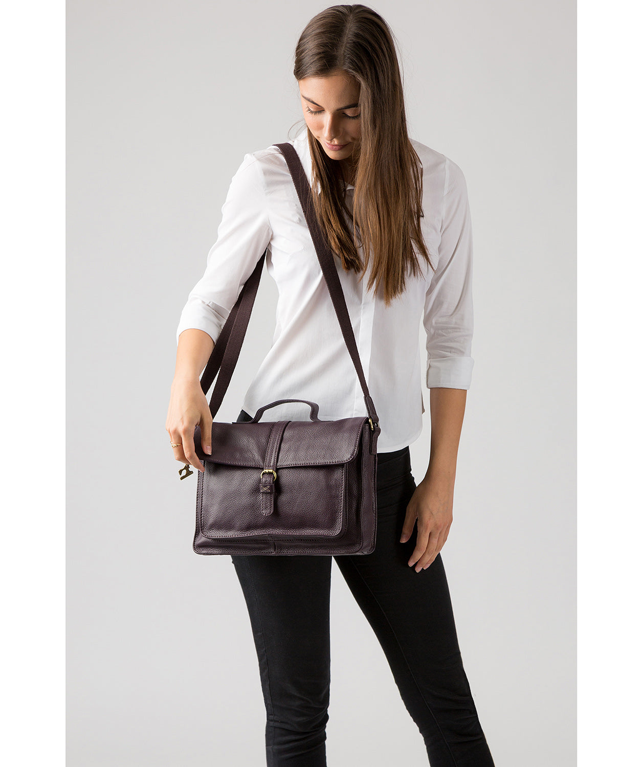 'Faith' Plum Leather Cross Body Bag