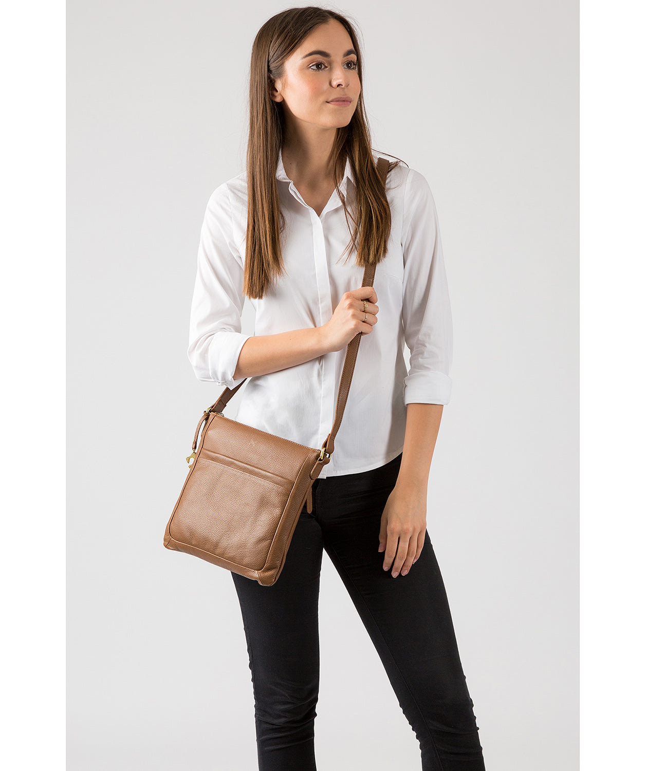 'Essie' Dark Tan Leather Cross Body Bag Pure Luxuries London