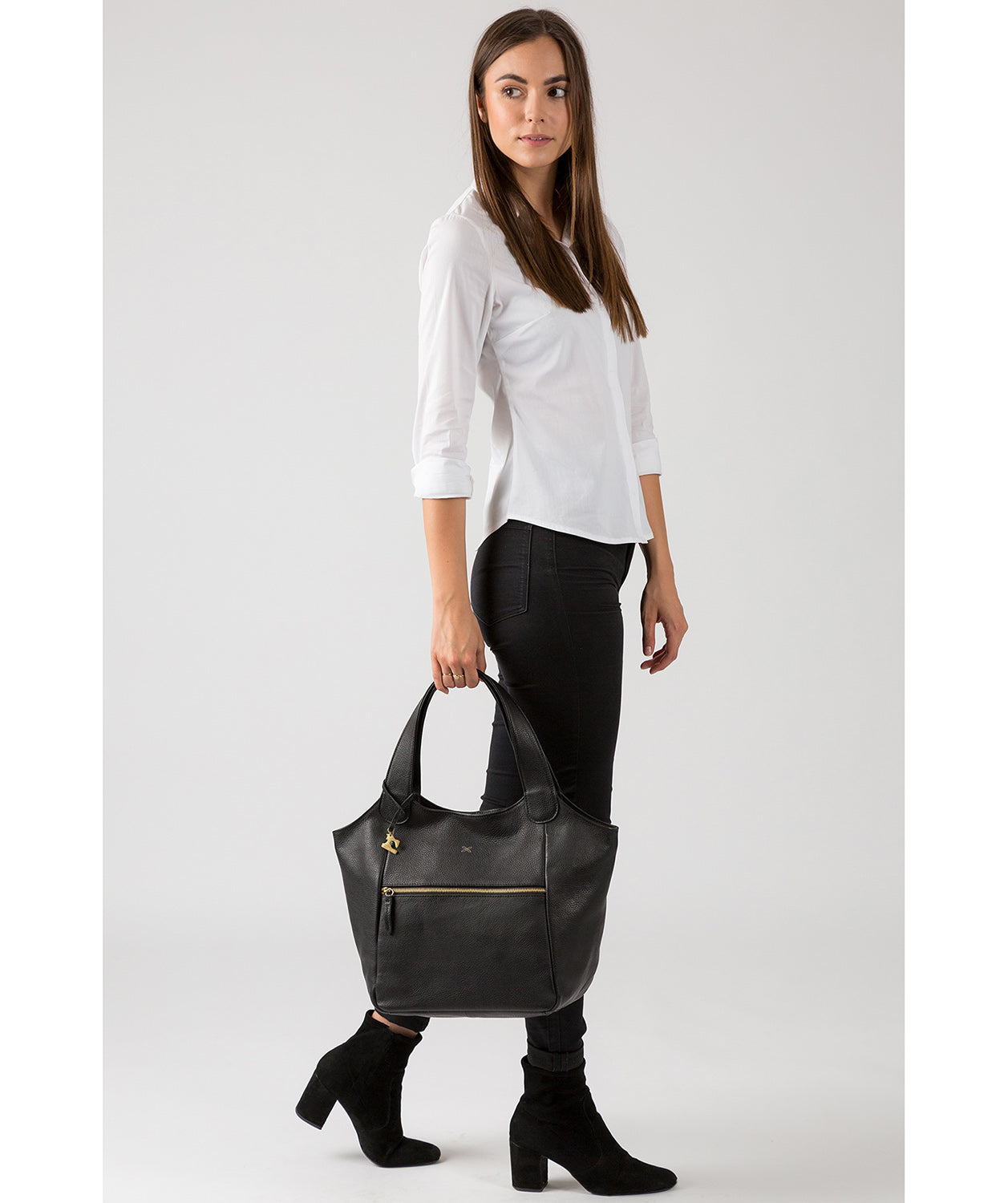 'Imani' Black Leather Tote Bag