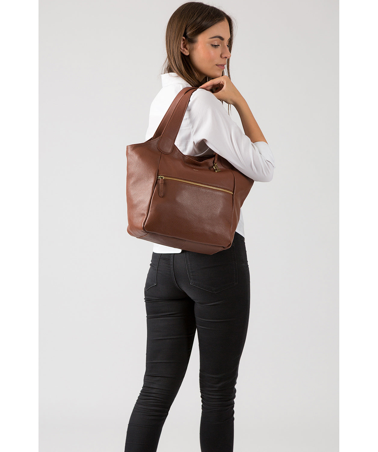 'Imani' Cognac Leather Tote Bag Pure Luxuries London