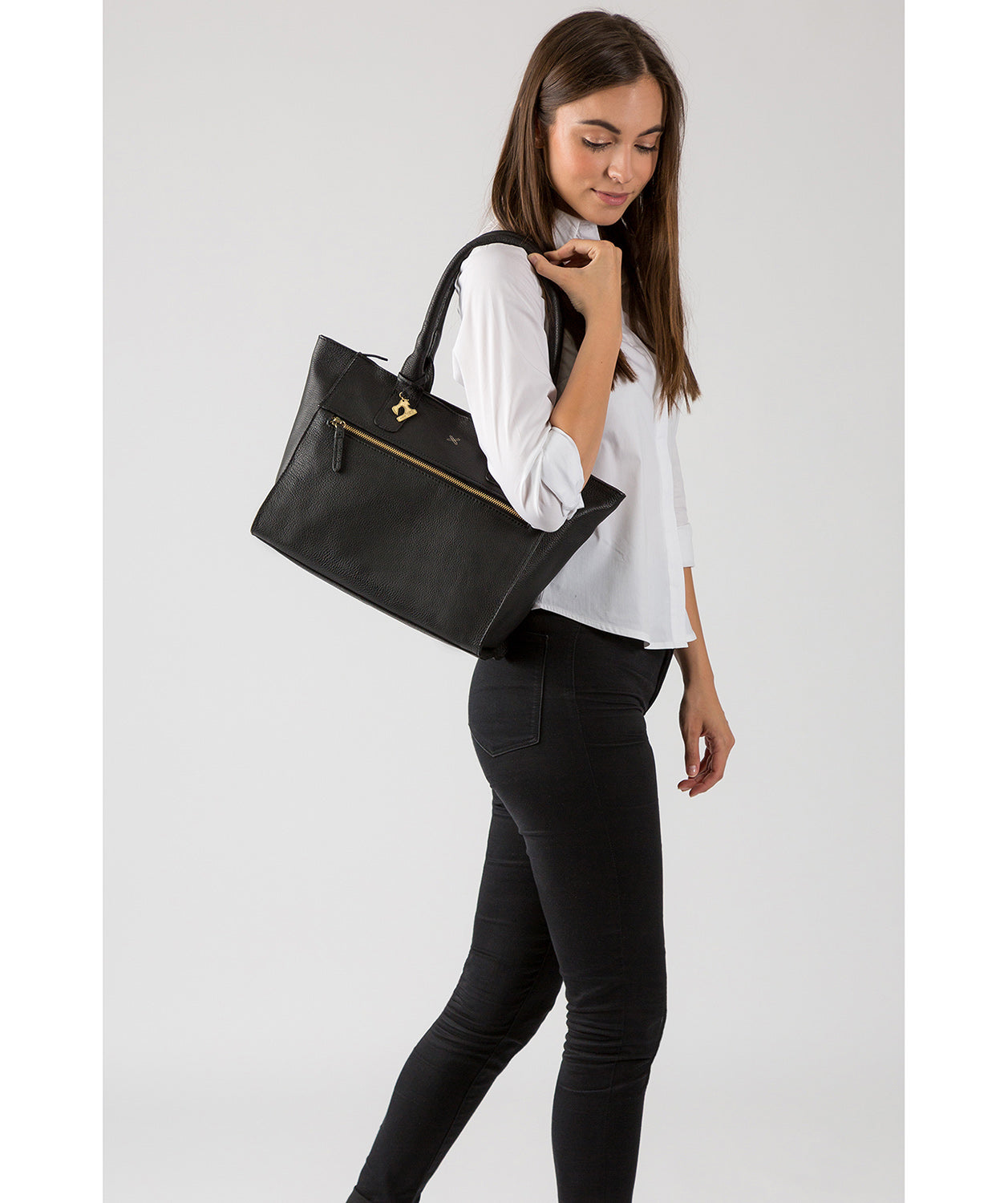 'Quinn' Black Leather Tote Bag