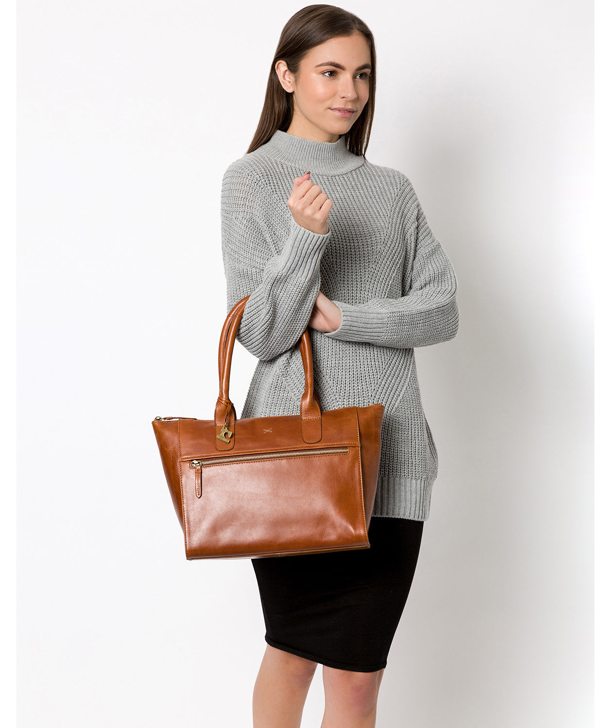 'Quinn' Bourbon Leather Tote Bag