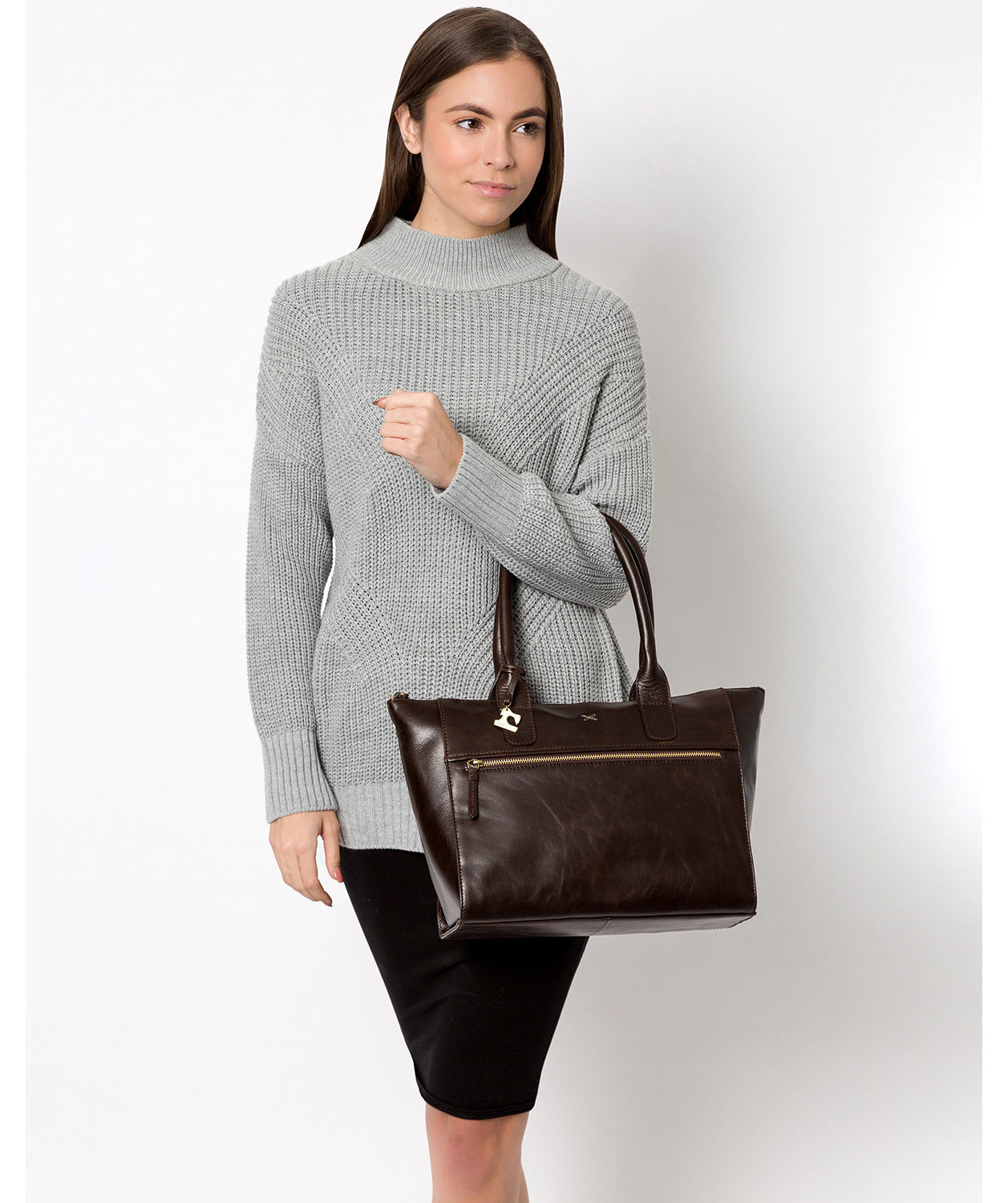 'Quinn' Dark Chocolate Leather Tote Bag Pure Luxuries London