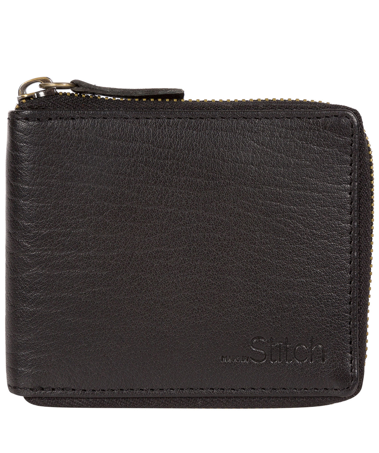 'Wakeman' Black Leather Zip Round Wallet Pure Luxuries London