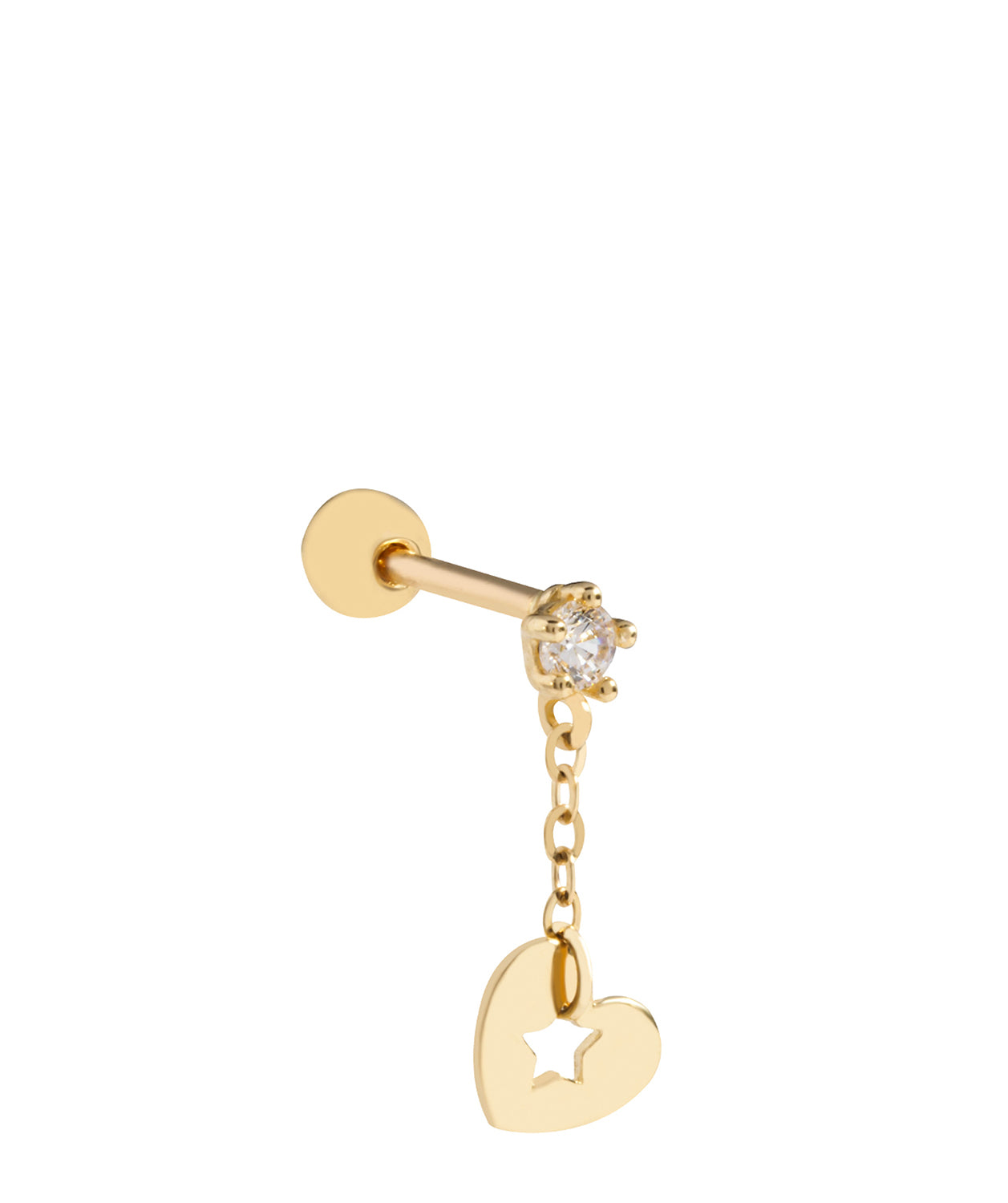 Gift Packaged 'Amanda' 9ct Yellow Gold Cartilage Stud With Drop Heart