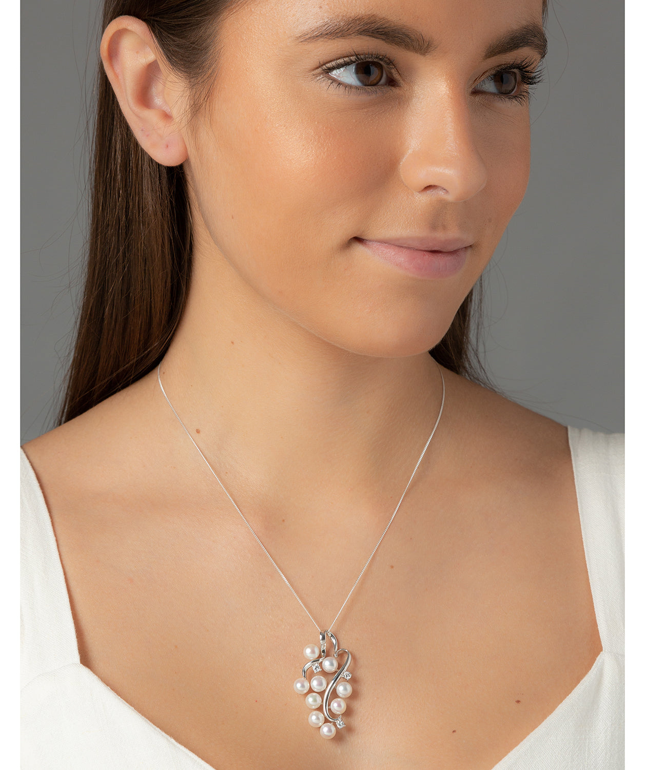 Gift Packaged 'Vinum' White River Pearl & Cubic Zirconia Silver Necklace