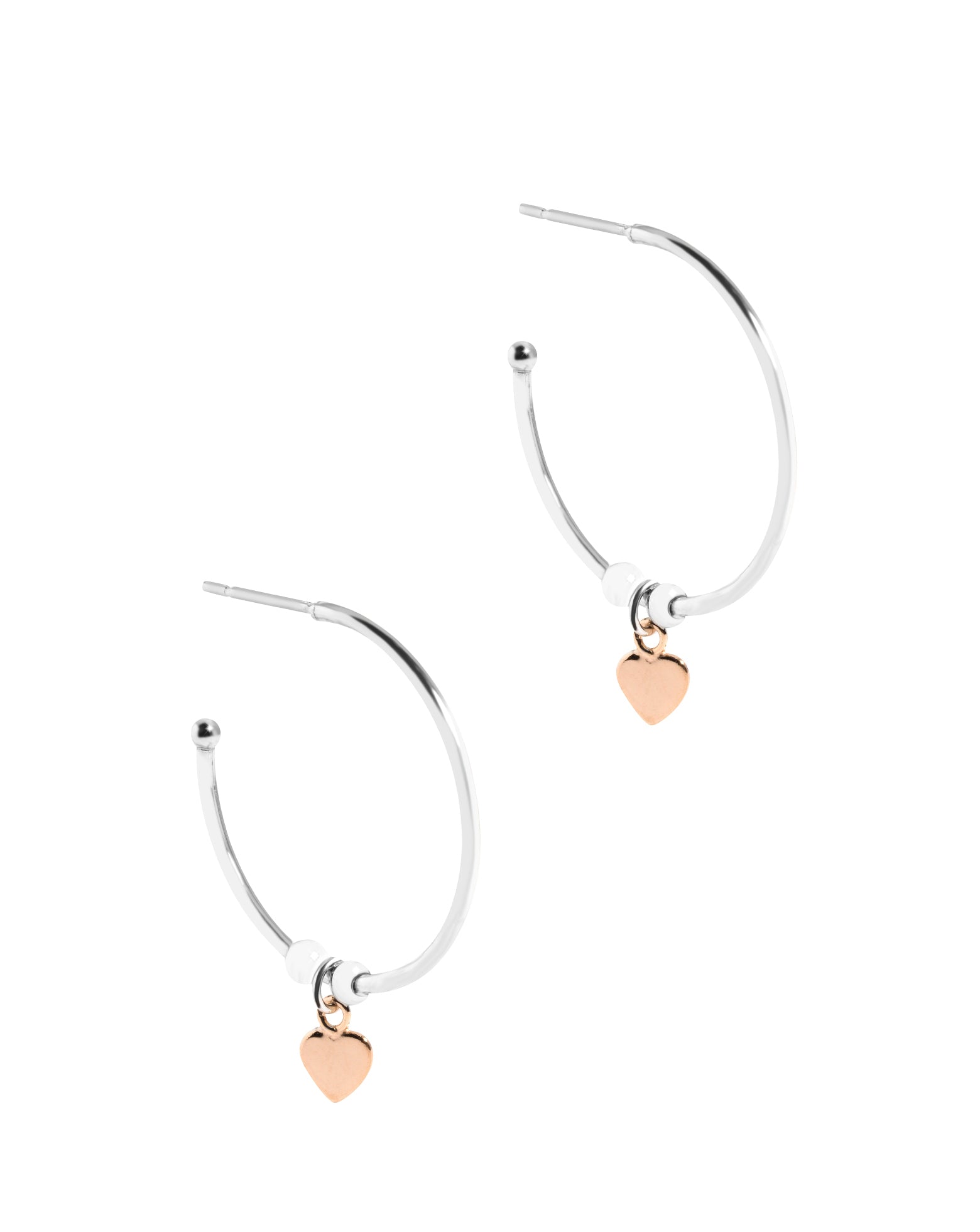 Gift Packaged 'Melpomene' Two Tone Sterling Silver and Heart Hoop Earrings