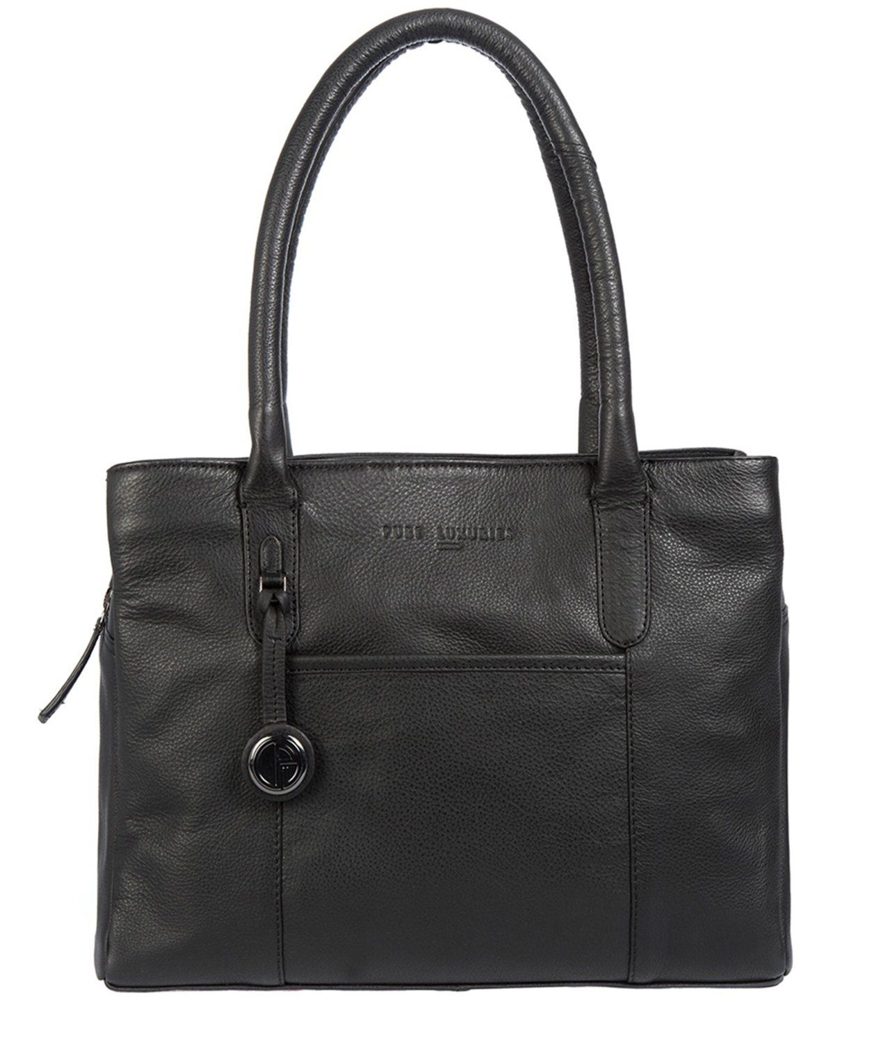 'Cheadle' Black Leather & Platinum-Coloured Detail Handbag