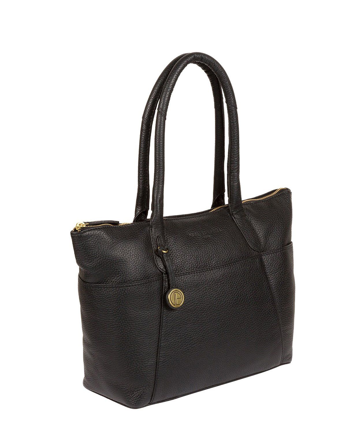 'Eton' Black & Gold-Coloured Detail Leather Tote Bag